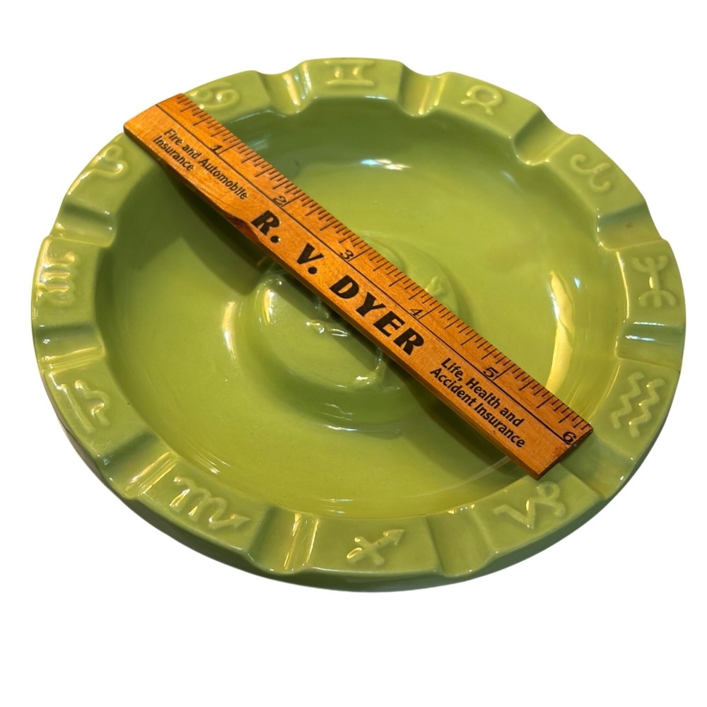 Vtg MCM Green Ceramic Ashtray Brass Base La Colonnata Style Italy Taurus Atomic - Picture 8 of 8